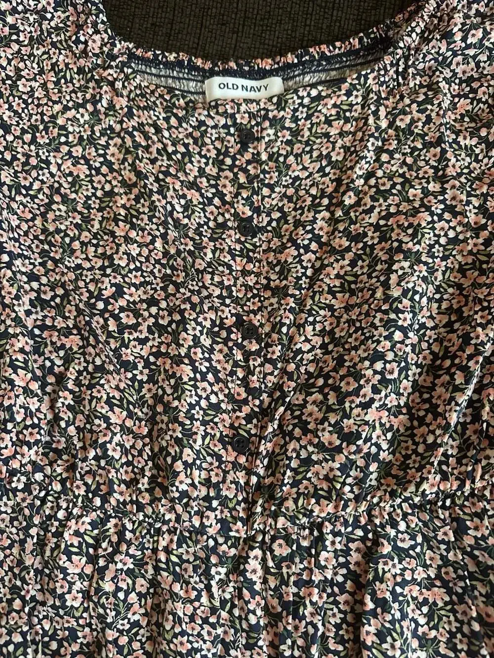 Girl’s Old Navy Floral Romper Size XL (14-16) Blue Pink Button Front Short Sleev